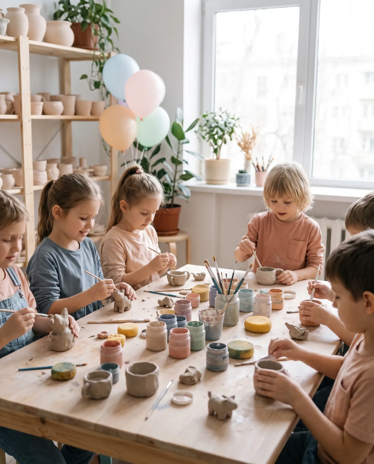 Діти ліплять з глини на святкуванні дня народження